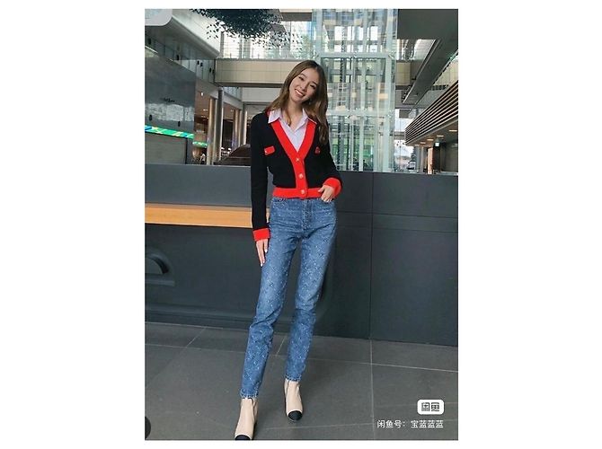 Chanel Jeans Blau Denim mit Schneeflocken Steppmuster - Ansicht 7