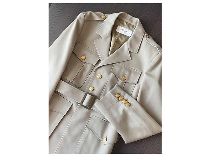 Gabardina de algodón beige Céline con botones dorados - vista 4