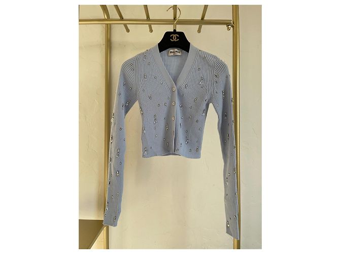 Cardigã de malha azul estilo tweed Miu Miu de lã - vista 2