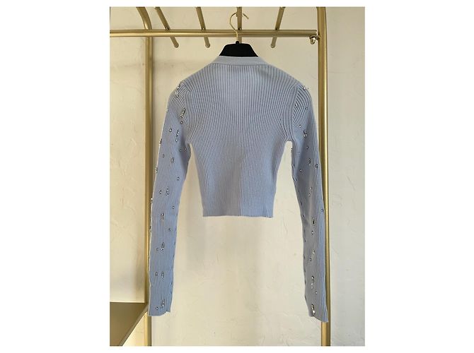 Cardigã de malha azul estilo tweed Miu Miu de lã - vista 3