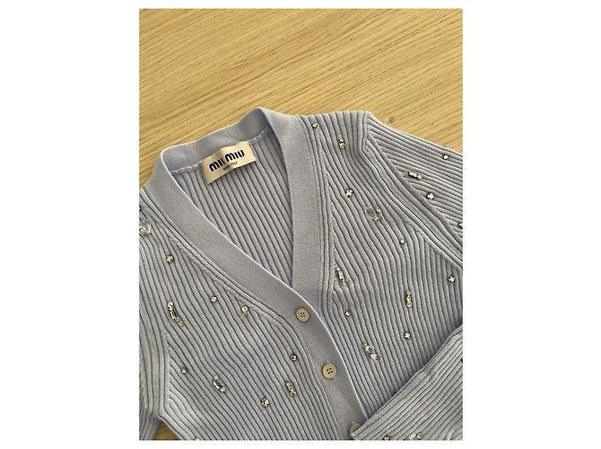 Cardigã de malha azul estilo tweed Miu Miu de lã - vista 4