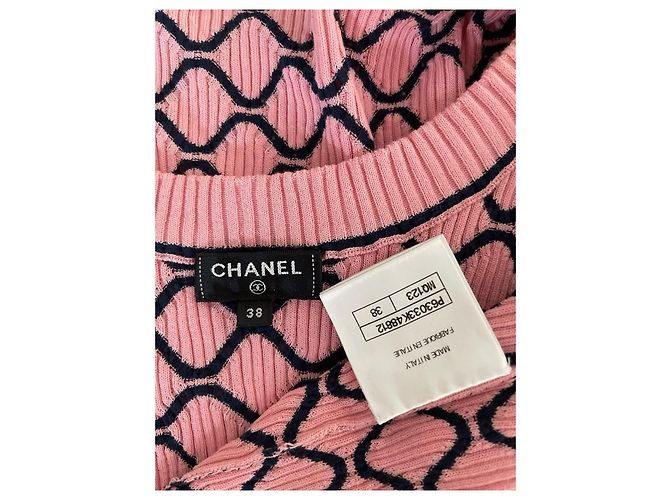 Chanel 20P Top de Algodón con Patrón de Cuadros Diamante Rosa y Blanco - vista 3