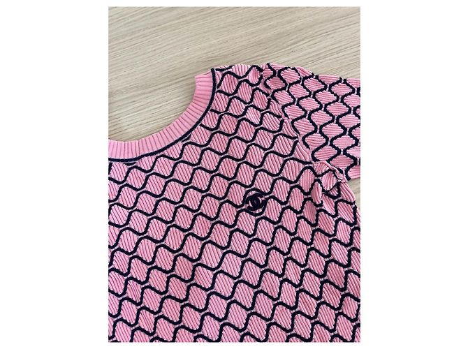 Chanel 20P Top de Algodón con Patrón de Cuadros Diamante Rosa y Blanco - vista 4