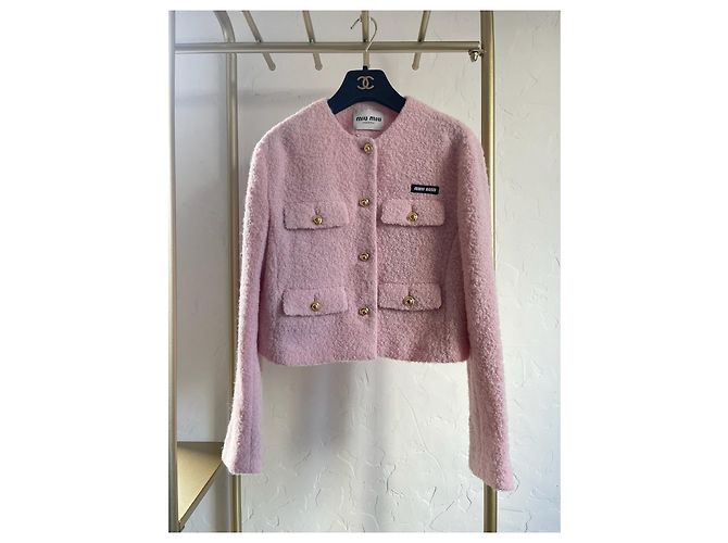 Giacca in tweed di lana rosa Miu Miu - vista 2