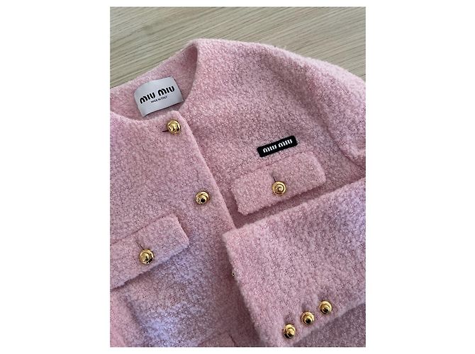 Giacca in tweed di lana rosa Miu Miu - vista 5