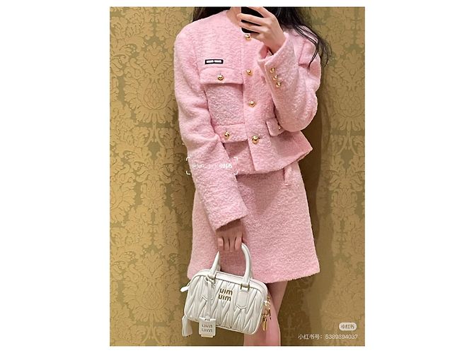 Giacca in tweed di lana rosa Miu Miu - vista 8