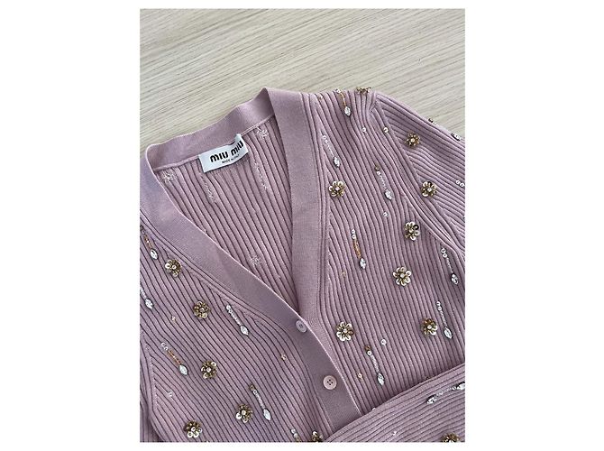 Cárdigan de punto rosa estilo tweed Miu Miu de lana - vista 3