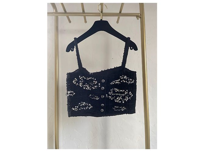 Chanel 22C Top camisola negro con pedrería y cuentas - vista 2
