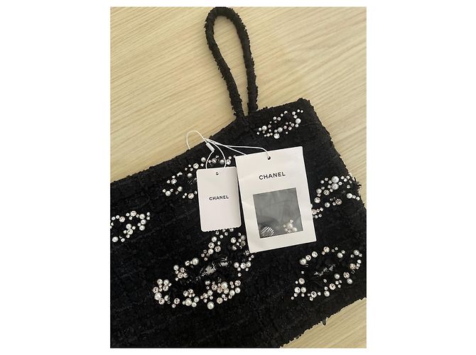 Chanel 22C Top camisola negro con pedrería y cuentas - vista 3