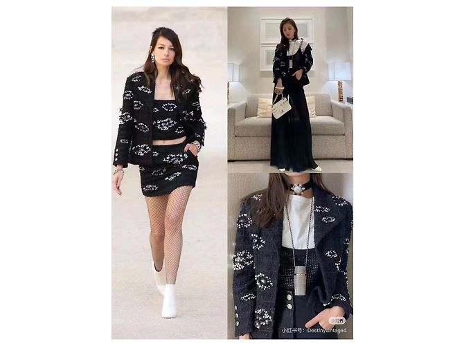 Chanel 22C Top camisola negro con pedrería y cuentas - vista 7