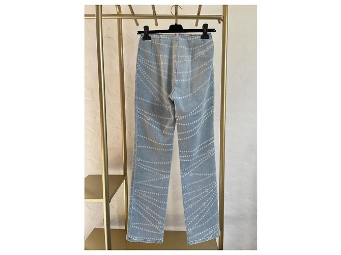 Chanel 25P Jeans aus blauem Denim mit Perlen - Ansicht 2