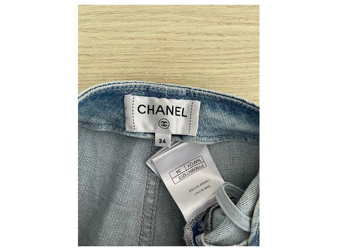 Chanel 25P Jeans aus blauem Denim mit Perlen - Ansicht 3