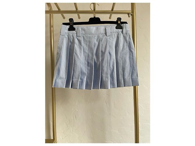 Falda plisada de cuadros azul de algodón Miu Miu - vista 2