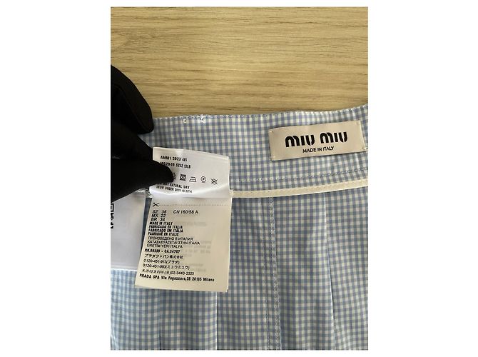 Falda plisada de cuadros azul de algodón Miu Miu - vista 3