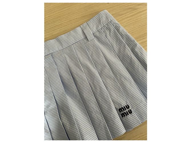 Falda plisada de cuadros azul de algodón Miu Miu - vista 4