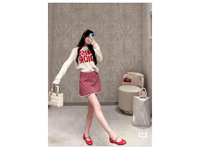 Dior kurzer Rock aus Seide rot mit Logo Print - Ansicht 6