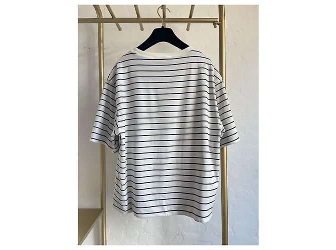 Top Miu Miu de Riscas de Algodão de Manga Curta Branco XS - vista 2