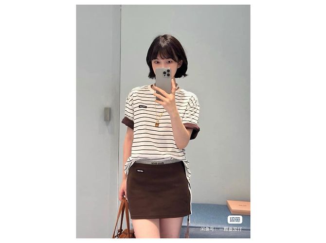 Top Miu Miu de Riscas de Algodão de Manga Curta Branco XS - vista 7