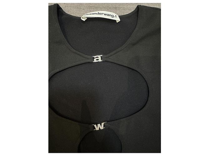 Alexander Wang Top Negro de Manga Larga con Logo y Detalles de Cristal - vista 3