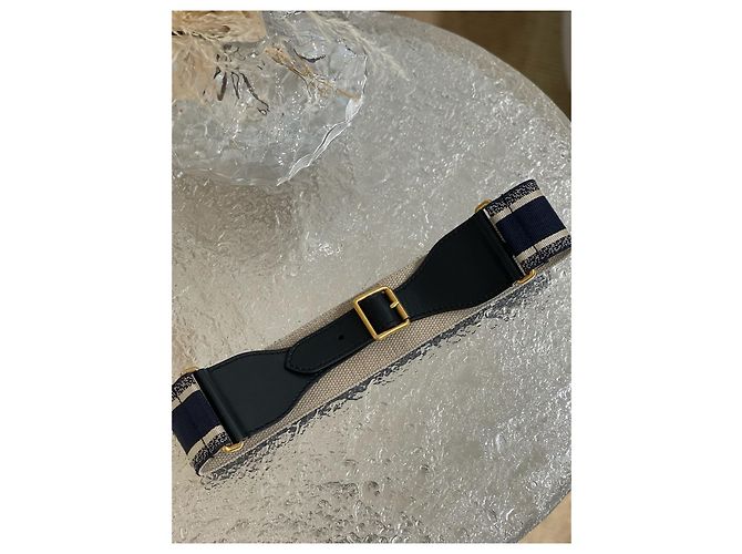 Cinturón Dior de lona y cuero negro con hebilla dorada - vista 2