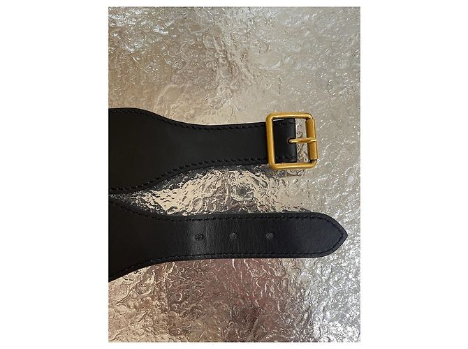 Cinturón Dior de lona y cuero negro con hebilla dorada - vista 5