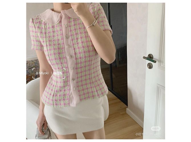CHANEL 25S Top in Tweed Rosa a Quadri - vista 7