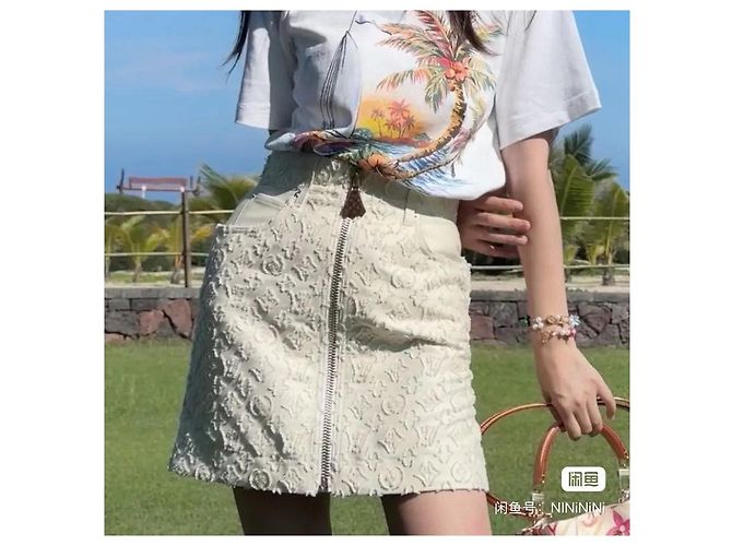 Louis Vuitton Beige Embossed Denim Skirt - view 5