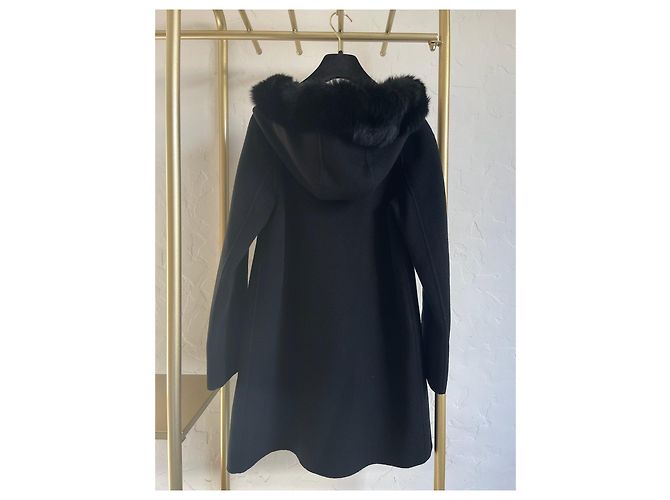 Max Mara Studio Wool Coat Black with Fur Collar - view 2