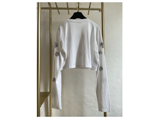 Top a maniche lunghe Miu Miu Bianco con Paillettes Floreali - vista 2