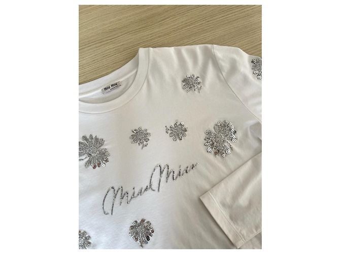Top a maniche lunghe Miu Miu Bianco con Paillettes Floreali - vista 4