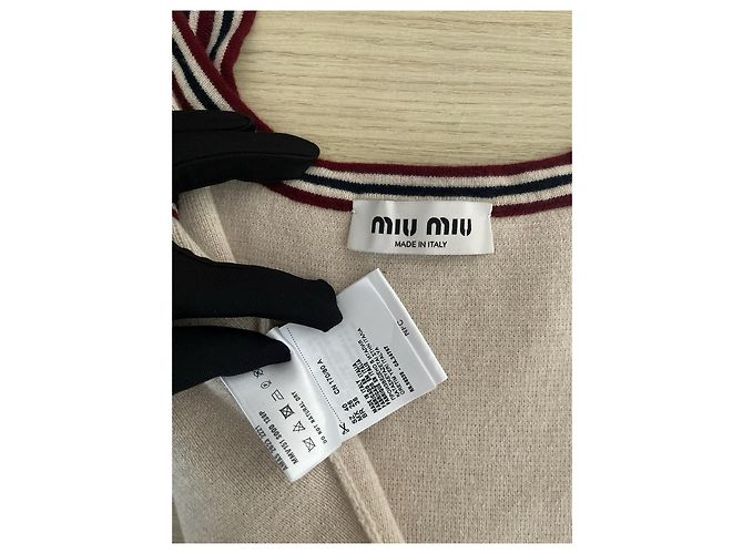 Miu Miu Gestreiftes Logo Baumwoll Tanktop Beige - Ansicht 4