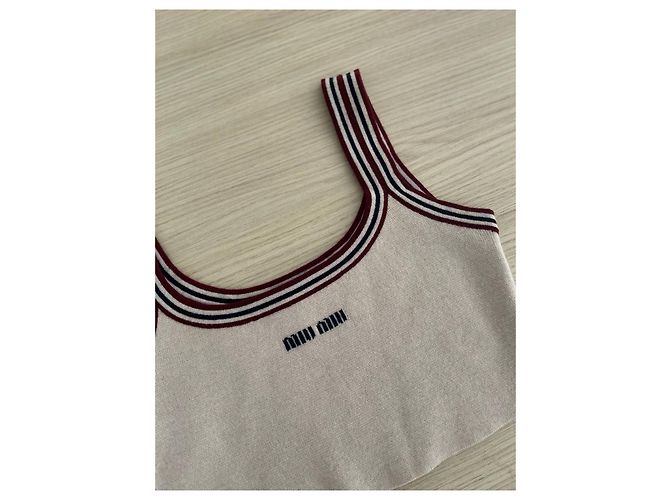 Miu Miu Gestreiftes Logo Baumwoll Tanktop Beige - Ansicht 5