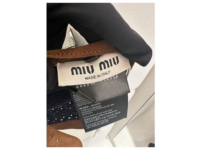 Top bandeau Miu Miu in cotone blu navy - vista 3