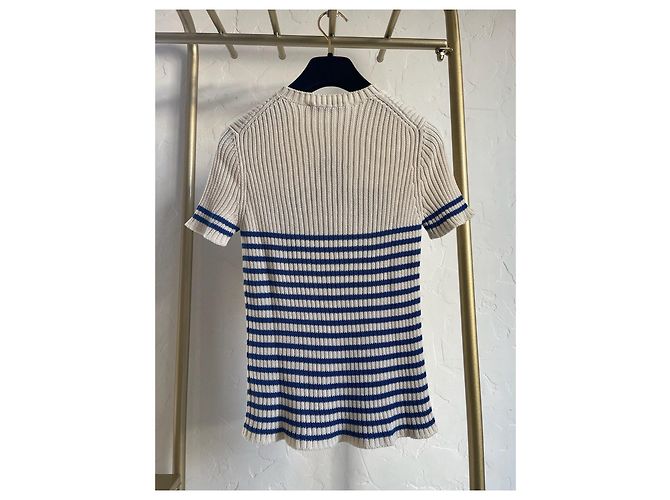 Dior Gestreifter Baumwoll Strickpullover mit kurzen Ärmeln - Ansicht 2