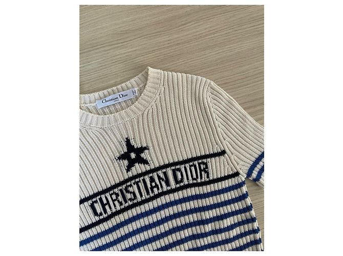 Dior Gestreifter Baumwoll Strickpullover mit kurzen Ärmeln - Ansicht 4