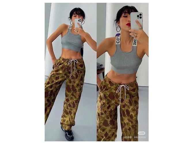 Céline Camouflage Baumwollhose Khaki - Ansicht 6