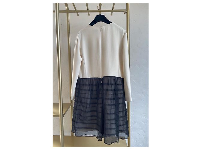 Chanel Color-Block Kleid aus Wolle Schwarz Weiß - Ansicht 2