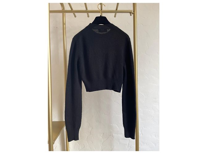 Miu Miu Schwarzer Cashmere Strickpullover mit Logo - Ansicht 2
