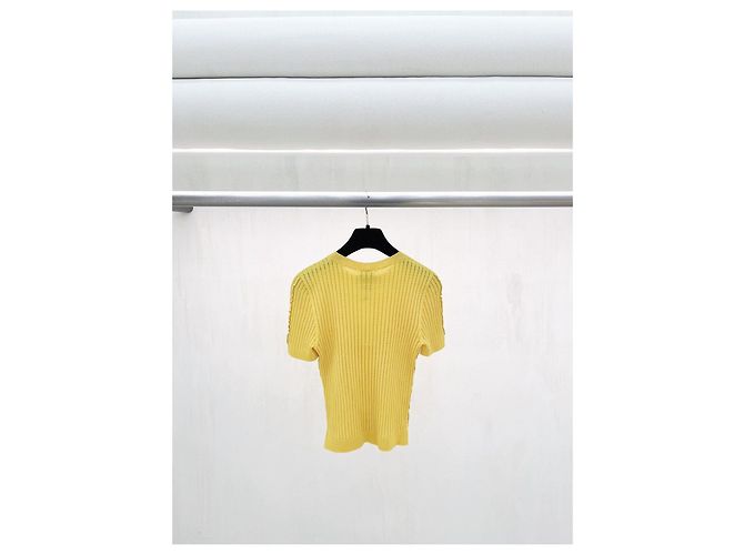 Top de malha Chanel amarelo de cashmere de manga curta 36 - vista 2