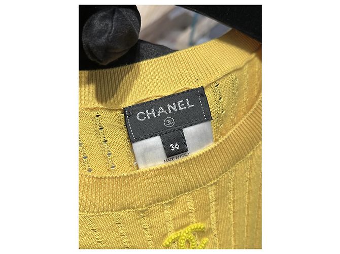 Top de malha Chanel amarelo de cashmere de manga curta 36 - vista 3