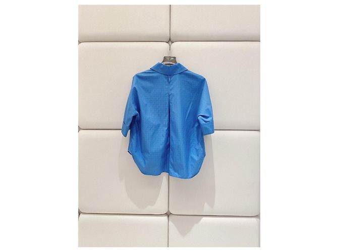 Hermès Kurzärmeliges Hemd aus blauer Seide Gr. 34 - Ansicht 2