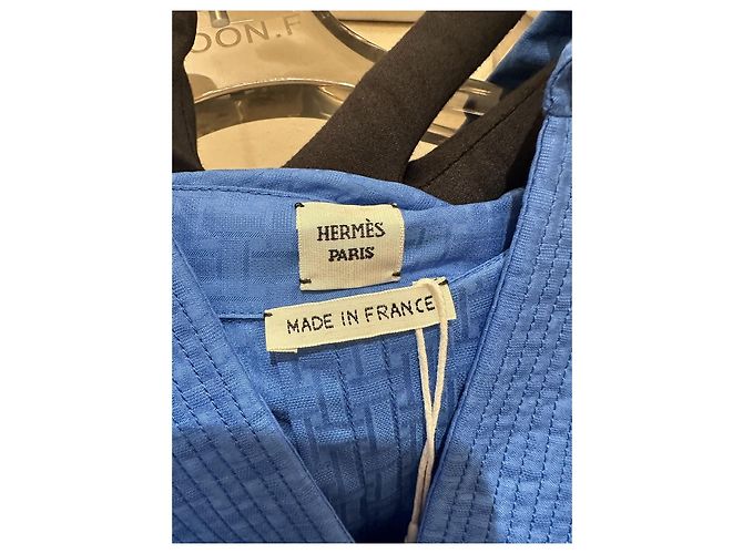 Hermès Kurzärmeliges Hemd aus blauer Seide Gr. 34 - Ansicht 3