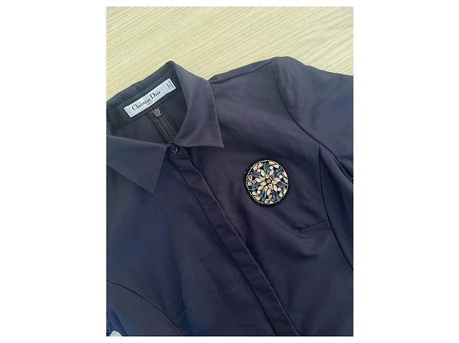 Dior Kleid Navy aus Baumwolle mit Logo und halblangen Ärmeln - Ansicht 4