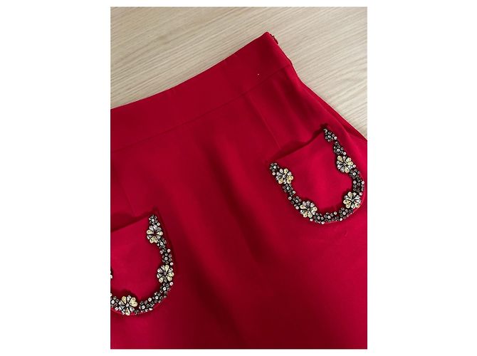 Falda Miu Miu de algodón a cuadros rosa y blanco con cristales - vista 4