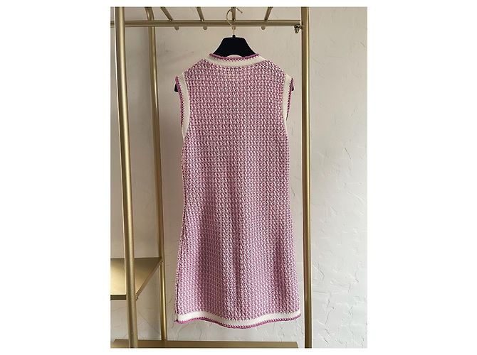Vestido Chanel 22P de algodão xadrez rosa e branco - vista 2