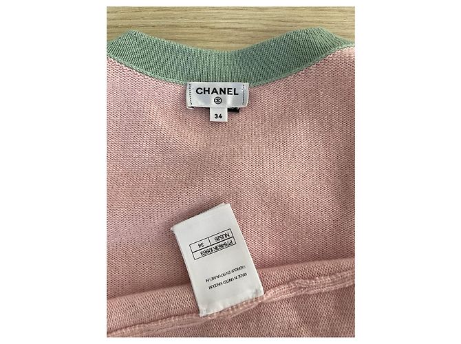 Chanel 24C Cardigã de cashmere rosa e verde - vista 3