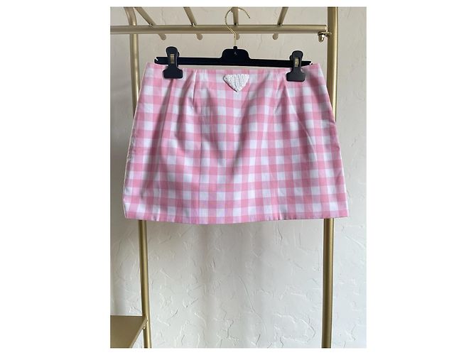 Prada Pink and White Checkered Cotton Skirt - view 2