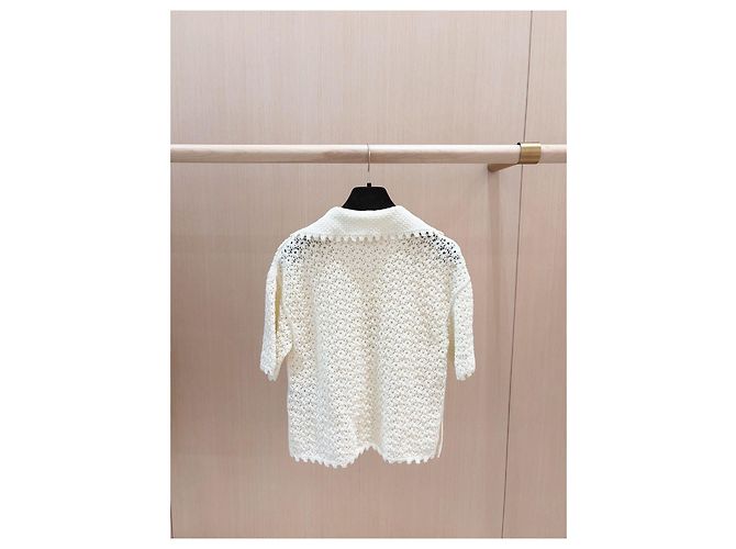 Chanel Stricktop aus weißer Baumwolle Crochet Cutout Größe 34 - Ansicht 2