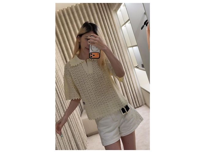 Chanel Stricktop aus weißer Baumwolle Crochet Cutout Größe 34 - Ansicht 7