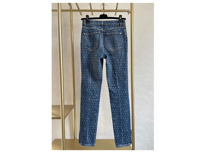 Chanel 23P Vaqueros Skinny Azules Denim con Logo de Lunares - vista 2